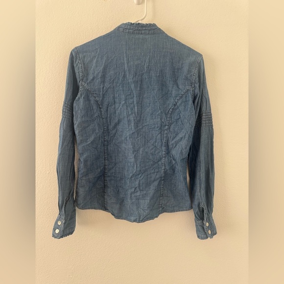 Tom Beckbe Cotton Denim Button Up Shirt Ruffle Pintuck Detail Size Small - Picture 3 of 8